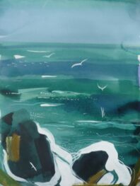 Gannets, Wind and Waves. Liquid acrylic 35 x 25 cm